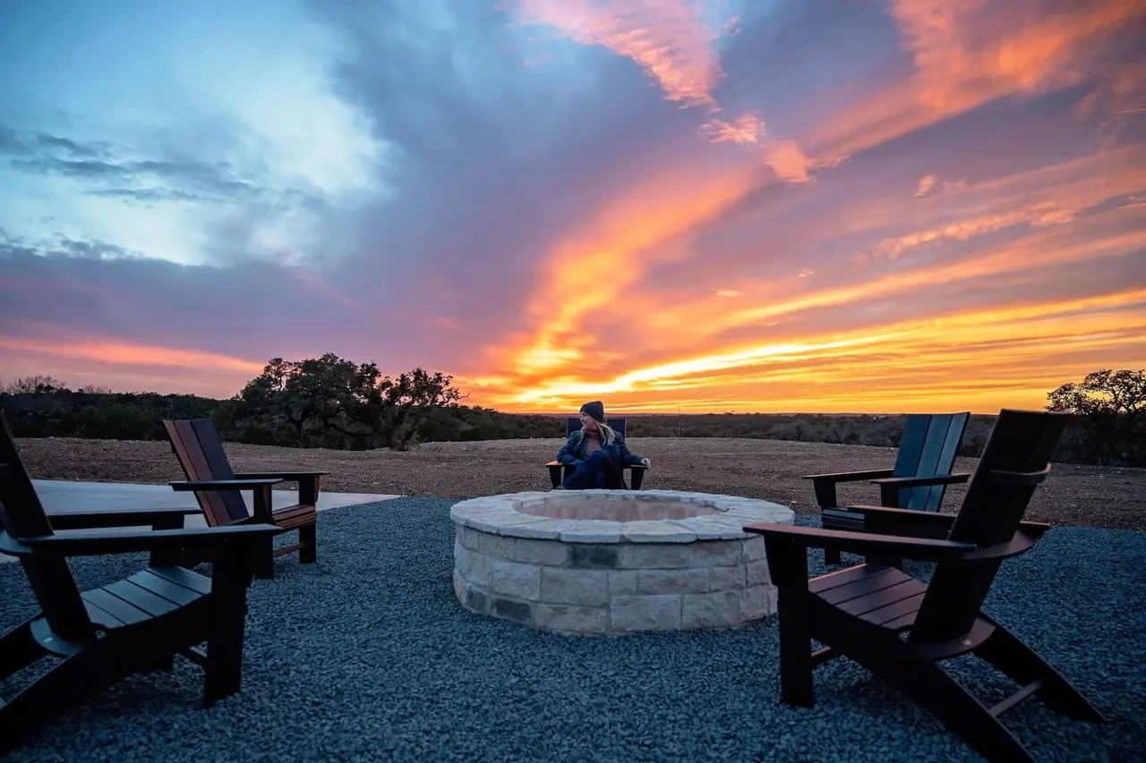 Community fire pits at Horseshoe Ridge RV Resort in Wimberley, Texas