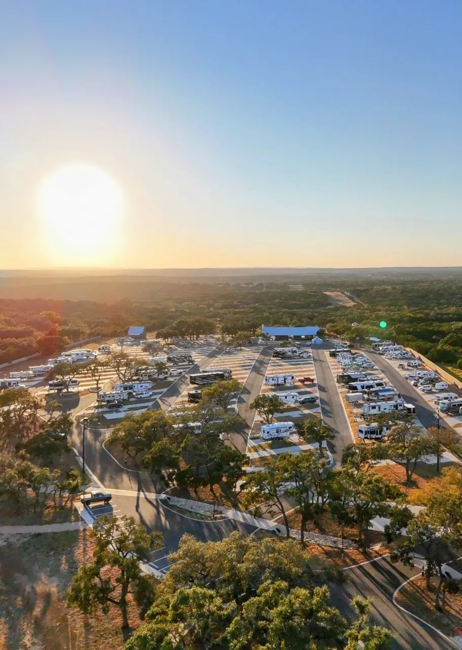Horseshoe Ridge RV Resort sunset view over Texas Hill Country