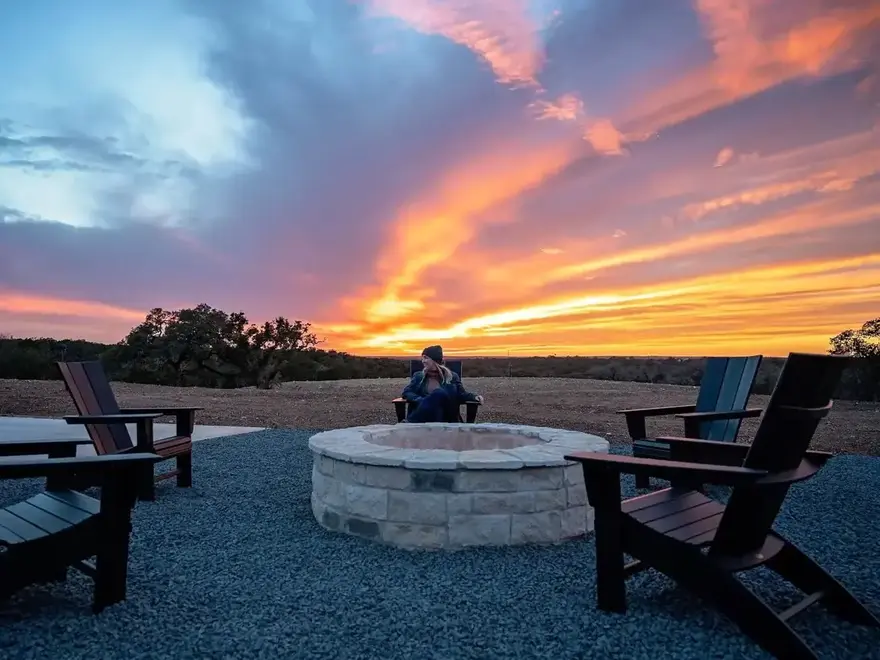 Horseshoe Ridge RV Resort   Wimberley, TX   sunset by the fire pits