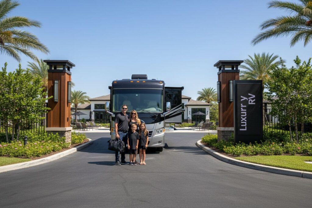 luxury rv resort arrival