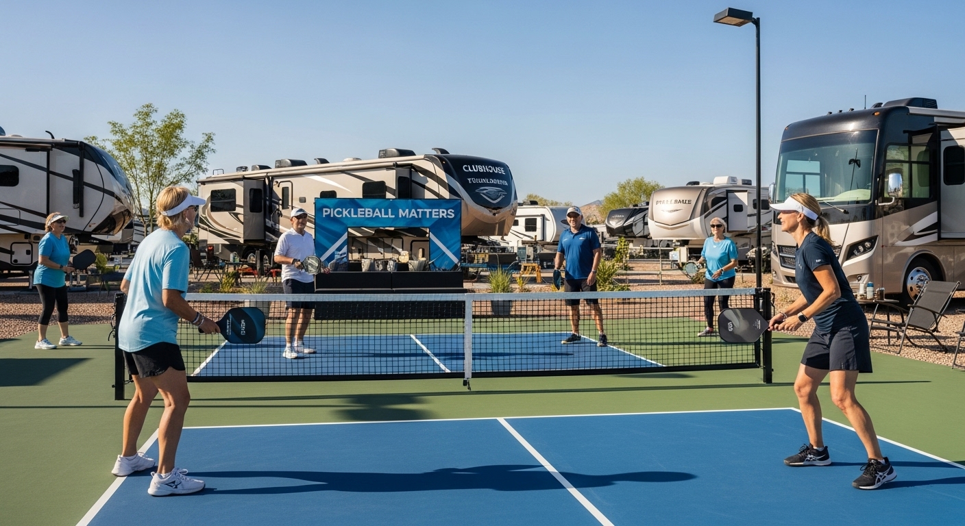 Lighted pickleball courts at Horseshoe Ridge RV Resort Wimberley TX