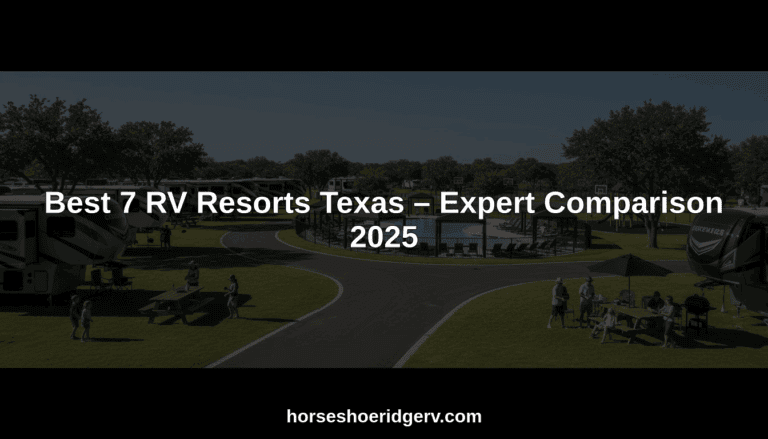 Horseshoe Ridge RV Resort with RVs and outdoor seating in Texas.