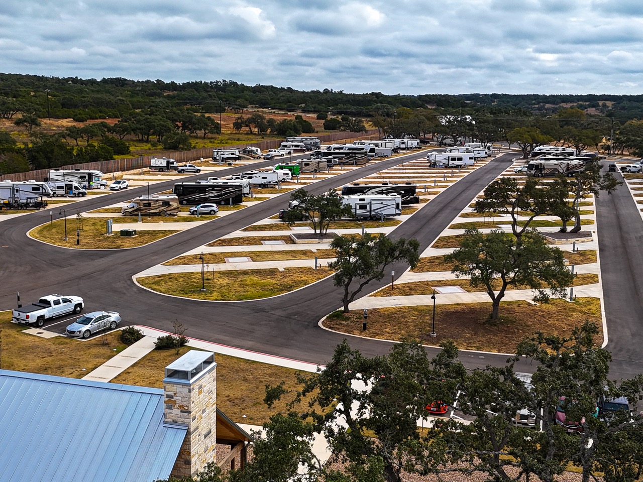 Aerial view of Horseshoe Ridge RV Resort — familyfriendly luxury RV resort in Wimberley, Texas Hill Country