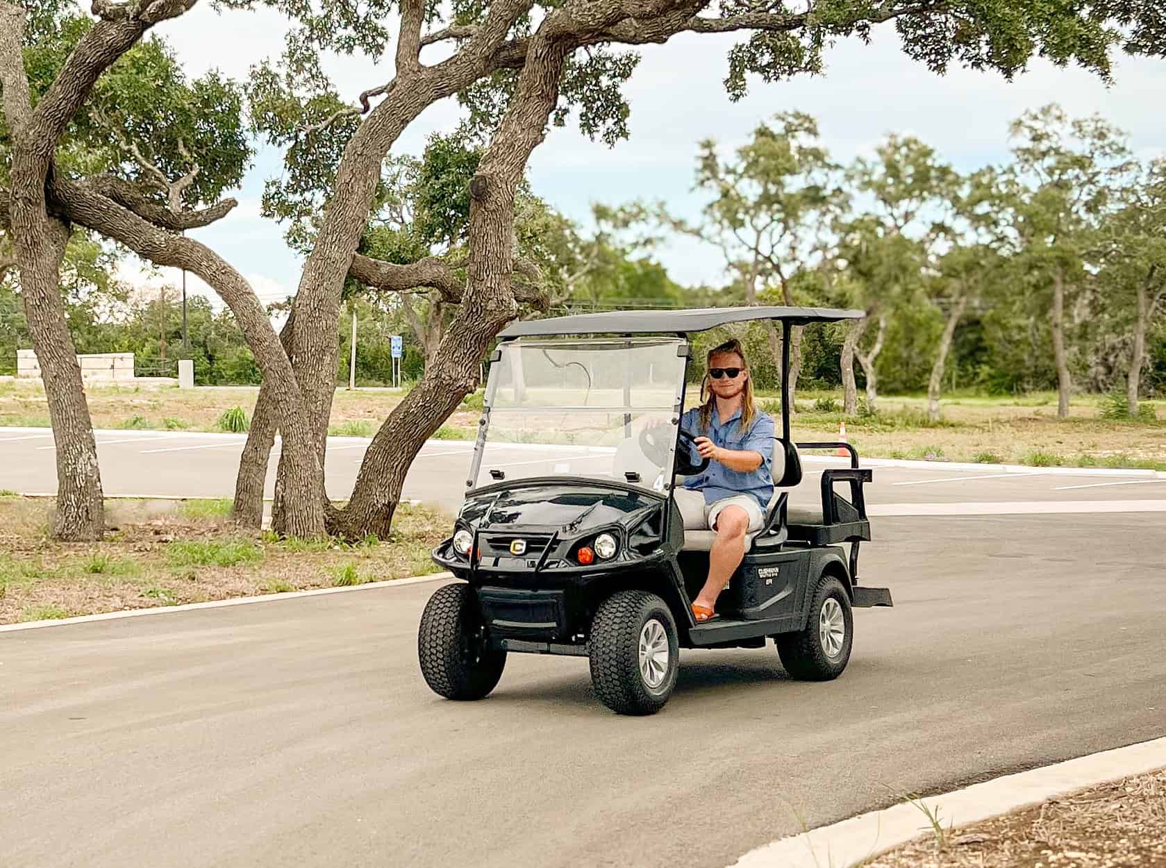 Cushman 2x2 shuttle golf cart at Horseshoe Ridge RV Resort