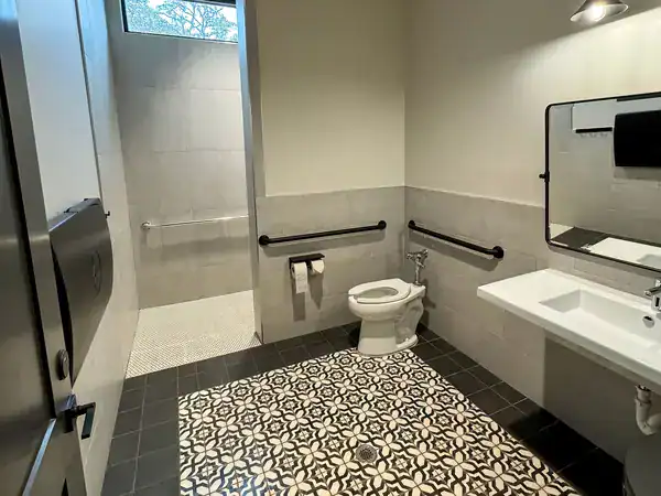 A private tiled shower room in the Horseshoe Ridge bath house